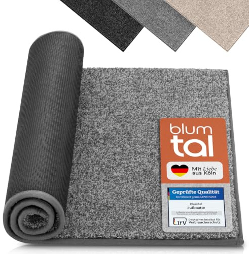 Blumtal Fußmatte 60x90 cm - Mikrofaser schmutzfangmatte 60x90 mit wasserdichter TPR-Rückseite - rutschfeste Fussmatte innen - Schmutzmatte aus Hochleistungs-Mikrofaser - Türvorleger Grau