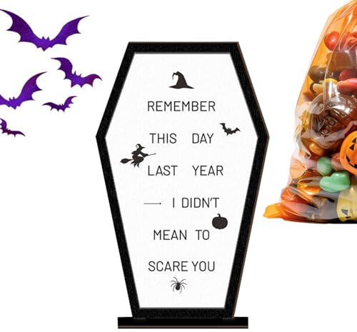 Duqulle Panneau Halloween pour Table - Panneau Cercueil Bois pour Table d'halloween - Message Décorative Fête pour Salle à Manger, Salon ou Chambre