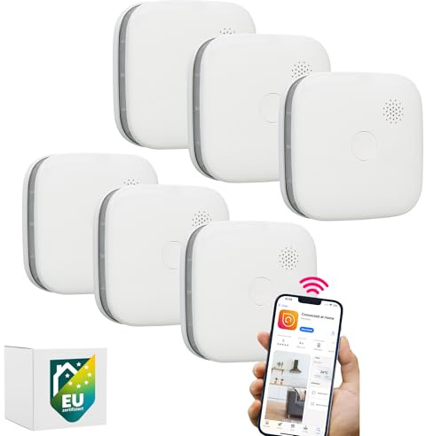 6er-Set vernetzte Rauchmelder von Smartwares – Kostenlose App – 85 dB – Entspricht der Norm EN-14604 – Austauschbare Batterien – LED-Anzeigen – FSM-12606