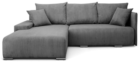 Lookway Ecksofa LAVIO L mit Schlaffunktion & Bettkasten – modernes, universelles L-Form Sofa 150x220 cm, Breite 246 cm, komfortable Wohnlandschaft mit Stauraum (Dunkelgrau - Anafi 03)