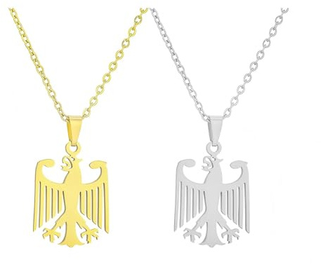 ZENRUIMING 2-teiliges deutsches Adler-Anhänger-Halsketten-Set für Damen und Herren, Edelstahl-Nationalemblem-Schmuck, Symbol für Stärke, Freiheit und Einheit, passende Kette als Geschenk