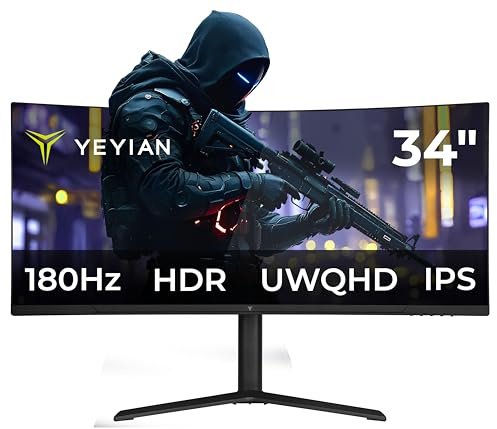 YEYIAN Elysium 34 Monitor Gaming 34 Curvo WQHD | Schermo Ultra Wide | 21:9 | 3440x1440 | Pannello IPS | 180Hz | 1ms | FreeSync | 16M Colori | 120% sRGB | 2 x DisplayPort 1.4 e 2 x HDMI 2.1