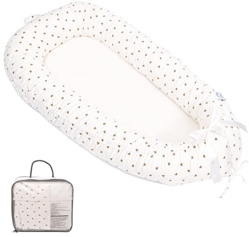 EAQ Babynest Nestchen Baby Weiches Atmungsaktives baby bett für Neugeborene Geschenk 100% Baumwolle Baby Erstausstattung Neugeborene (Braunes kleines Herz)