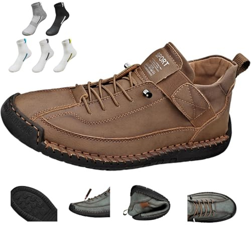 Scarpe in pelle cucite a mano, sneaker ortopediche da uomo in pelle con supporto per l'arco plantare, punta spaziosa, antiscivolo, 41 EU