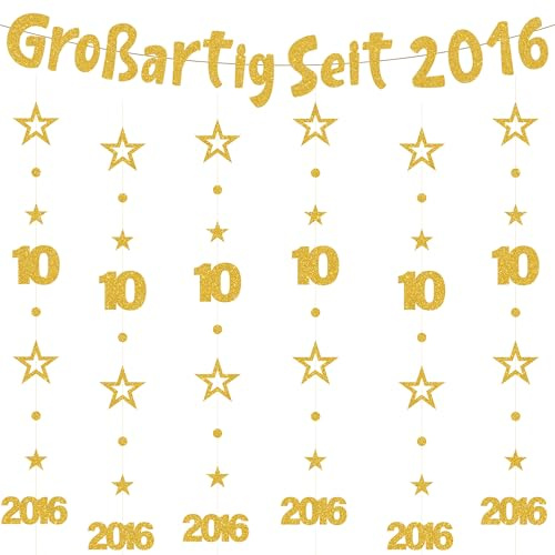 10. Geburtstag Deko Junge Mädchen - 7 Stück Deko für Kinder | Gold Deko mit Girlanden Zahlen 10 und Jahreszahl für Kinder Geburtstag