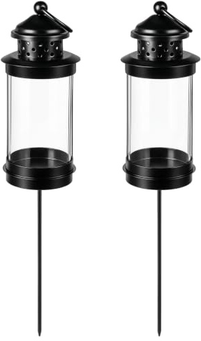 Nezyo 2 Stück Grablaterne Friedhof Wetterfest Laternen Outdoor Grabschmuck | Grablaterne mit Erdspieß Grabdekoration Wetterfest Grab Draußen Laternen 41,2 cm ⌀ 7 cm Windlicht Gartenlaterne