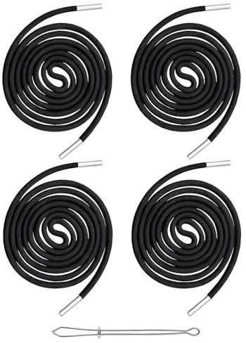 CULEB 4 Pezzi Cotone Cordoncino di Ricambio con Coulisse, Cordoncino per Pantaloni, Laccio Elastico Universale per Pantaloni Tuta Felpe con Cappuccio, 1 Infila Cintura, Poliestere, 140cm, nero