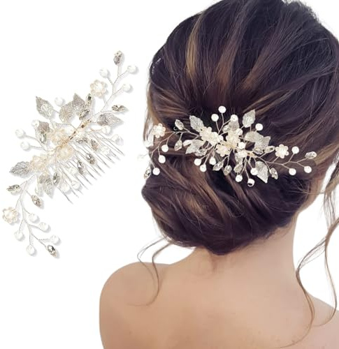Accessori Capelli Sposa Oro Rosa, Pettini per Capelli da Sposa con Fiore e Perle, Fermaglio Capelli Sposa Donna, Accessorio per Capelli da Sposa in Cristallo per Donne e Ragazze