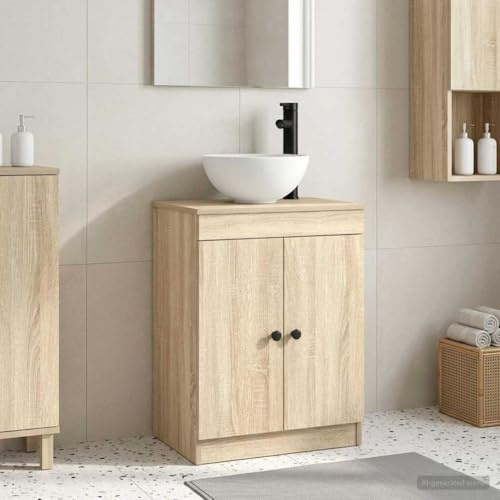 Runheo Mueble de baño con lavabo Sonoma, roble de 54 x 35 x 83 cm, material de madera, espacio de almacenamiento, armario bajo con puerta y estante, moderno lavabo para invitados, ahorra espacio y