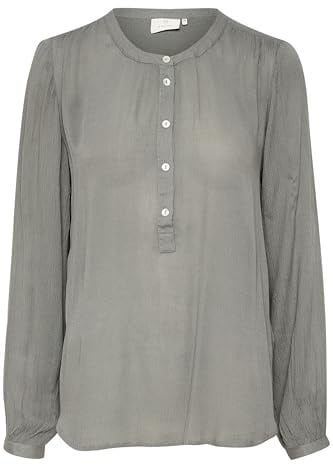 KAFFE Langarm-Bluse Karla Damen Bluse Amber Langarm Shirt Elegant V Ausschnitt Henley Stil 40, Smoked Pearl