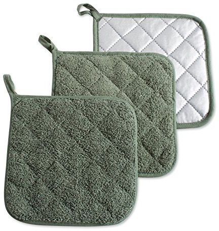 DII Basic Terry Collection Gesteppte Topflappen, 100% Baumwolle, Artischockengrün, 3-teilig
