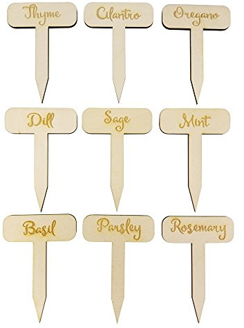 Herb Garden Markers - Set of 9 - Rustic - Gardener Gift - Made in the USA - Birchwood- 2.75 x 4” - Herb Garden Potted Plant Engraved Stakes - Garden Plant Markers - Herb Garden Signs