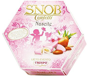 CONFETTI CRISPO SNOB NASCITA LIETO EVENTO ROSA MANDORLA CONFEZIONE DA 500 GR. BOMBONIERE - 6849