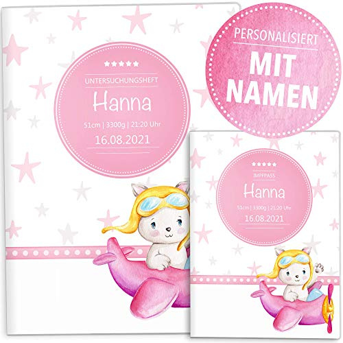OLGS U-Heft- und Impfpasshülle mit Personalisierung/Design Sternenflug Sterne für Kidner, Untersuchungsheft Hülle & Impfpasshülle mit Namen (Uheft, Impfpass personalisiert, Flugzeug)