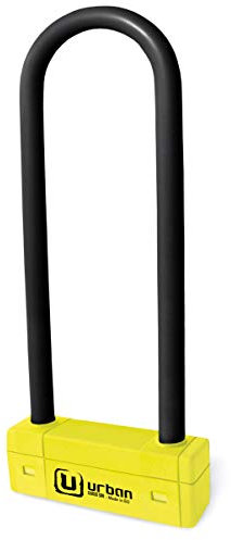 URBAN UR85300 Candado Moto U Alta Seguridad Homologado SRA, Horquilla ø18 Acero Endurecido Doble Bloqueo Antirayones, Llamativa Carcasa Más Visible, U lock Antirrobo 85x300mm para Motocicleta, Scooter