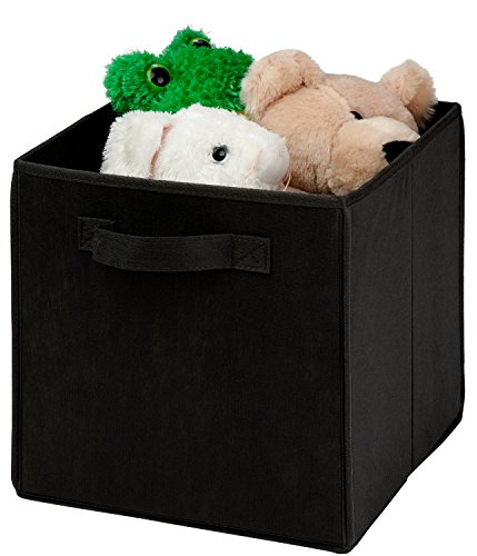 URBNLIVING Collapsible Storage Cube Drawer Box with Carry Handles (Large, Black)