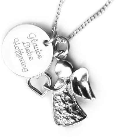 LATIGGA Engel Anhänger, Kette mit Gravur, 925 Silber | Schutzengel Halskette, Christliches Geschenk