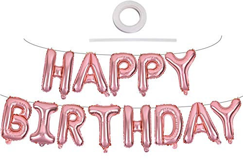 TONIFUL Roségold Happy Birthday Ballon Girlande,16 Zoll Roségold Folie Happy Birthday Folienballon Luftballon Geburtstagsballon Banner Helium Ballon für Geburtstag Party, Geburtstagsbanner