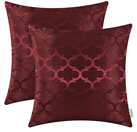 CaliTime Kissenbezüge Kissenhülle 2er-Pack Wurfkissenbezüge Schalen für Heim-Sofa-Couch Modern Glänzend & Matt Kontrast Quatrefoil Akzent Geometrisch 40cm x 40cm Burgund