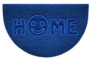 Nicoman Embossed Halfmoon Half Circle Door Mat Dirt-Trapper Jet-Washable Doormat 70x44cm (Blue, HOME SMILEY FACE Shape) - Use Indoor or Sheltered Outdoor