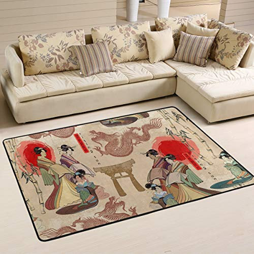 Mnsruu Tapis en bambou chinois avec motif dragon japonais pour salon ou chambre à coucher 91 x 61 cm