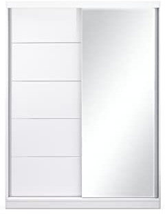 E-MEUBLES Kleiderschrank mit 2 Schiebetüren | Kleiderschrank (Kleiderstange) mit Einlegeböden (B x H x T): 150 x 200 x 61 cm Lara 05 (weiß)