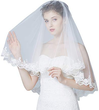 BEAUTELICATE Brautschleier Hochzeitsschleier Schleier Blusher Für Braut Hochzeit Weiß Elfenbein Mit Spitze Und Metall Kamm Ellenbogenlänge 2 Schicht V125