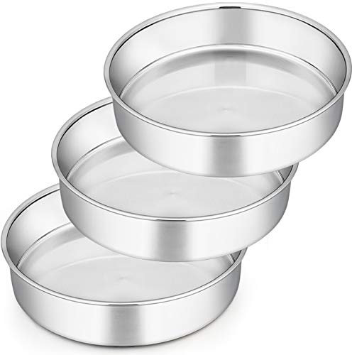 Homikit Cake Tin, 9½inch Round Cake Tin Mould Set of 3, Layer Cake Tins Stainless Steel Cake Baking Pans for Christmas Birthday Wedding, Healthy & Sturdy, Mirror Finished & Dishwasher Safe
