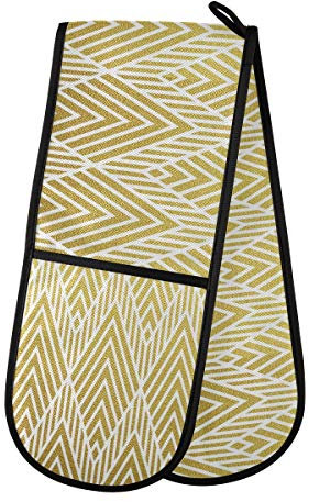 TropicalLife HaJie - Guanti da forno doppi, motivo geometrico, a zig zag, a zig-zag, resistenti al calore, per casa, cucina, cottura e barbecue all'aperto
