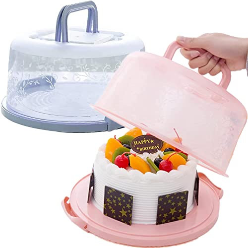 saijer 2 Stück Runder Kuchenbox, Transportbox Kuchen Tragbare Tortenschachtel Kuchen Aufbewahrungsbox Tortenbox mit Klappbaren Griffen Kuchencontainer für Transport von Kuchen Keksen Torte Desserts