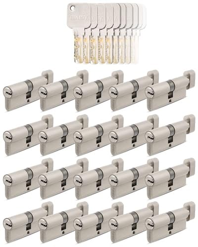 GERCAR Pro 20x Cylindres de serrure à bouton 40/40 ensemble de 20 cylindres de serrure avec bouton, 100 clés incluses - 80 mm serrure de porte serrure à cylindre 20 cylindres - Longueur: 80mm, A:40 B