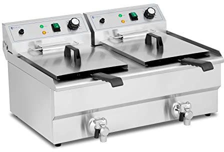 Royal Catering Freidora Eléctrica Profesional para Hostelería RCPSF 26ETH (Potencia: 2 x 3.000 W, 2 x 16 L de volumen total / 2 x 10 L de aceite, Temperatura: 50-190 °C)