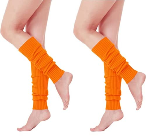 CHENGZI 2 Paar gestrickte Beinstulpen für Damen, Winter, warme lange Stiefelsocken für Partyzubehör, Orange, One size