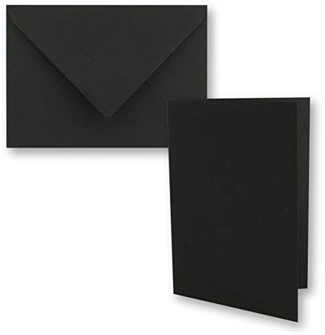 50x schwarzes Vintage Kraftpapier Falt-Karten SET mit Umschlägen DIN A5-21 x 14,8 cm - Schwarz - Recycling - Klapp-Karten - blanko