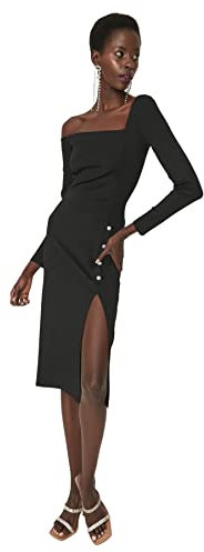 Trendyol Woman Design Maxi Standard Crew Neck Woven Dress Kleid, Black, 40