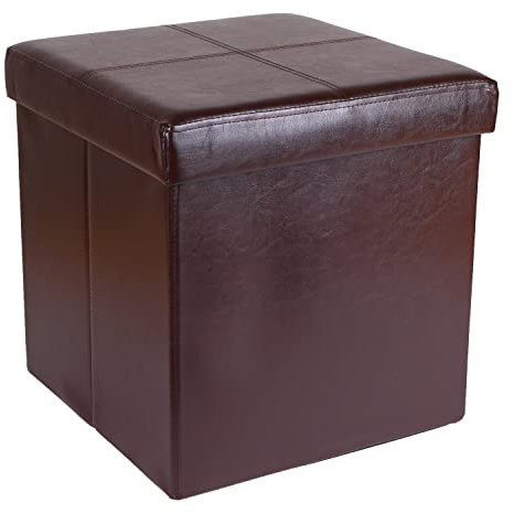 Sitztruhe Leder braun mit Ziernaht Sitzbox Sitzwürfel Staufach 40x40cm Modern Aufbewahrungsbox