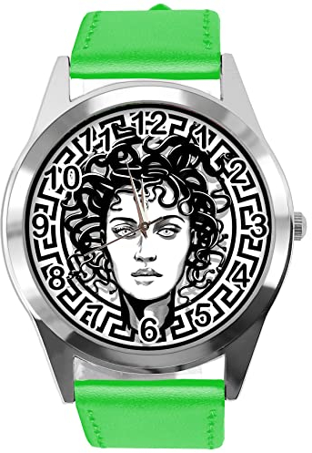 TAPORT Runde Armbanduhr aus grünem Leder für Fans der Mode, grün, Armband