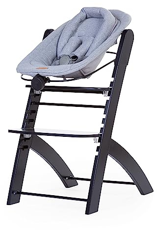 CHILDHOME, Neugeborenen-Sitz, kompatibel mit Childhome Evosit Babyhochstuhl, ab Geburt, bis zu 6 Monaten, verschiedene Neigungen, 5-Punkt-Gurt, Jersey 100% Baumwolle Ökotex, schwartz