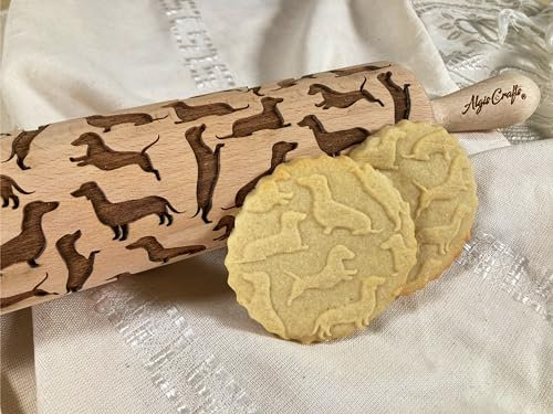 BASSOTTO Mattarello Legno Goffrato | Mattarello Inciso | Rullo per Biscotti e per Modellare | Mattarello Decorativo per Biscotti di Algis Crafts