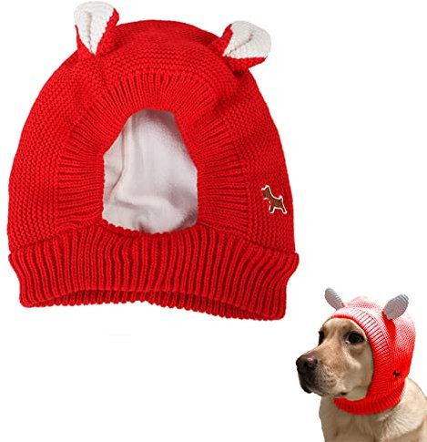 LONGHAO Hund WintermüTze,HundemüTze Winter,Haustier Pompon StrickmüTzebaumwollstrickmüTze FüR Haustiere, Freie GrößE, SüßE StrickmüTze Mit Ohren FüR Kleine Hunde, GroßE Hunde Und Katzen ((Rot))