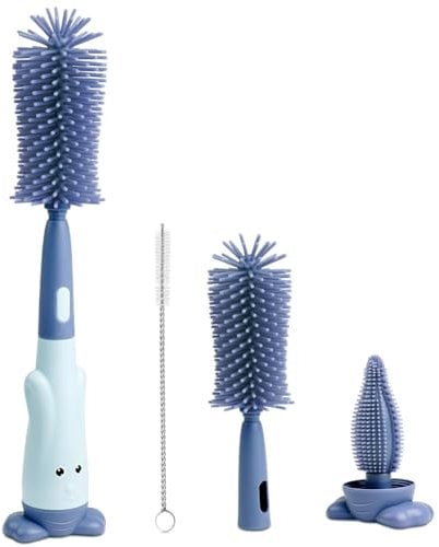 Vicloon Baby Flaschenbürste Set, 3 in 1 Silikon Babyflaschenbürste für Babyflaschenbürste und Sauger, BPA-frei, mit Soft Brush Saugerbürste Strohhalmreiniger(Blau)