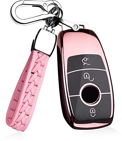 ontto Autoschlüssel Hülle Cover Passt für Mercedes A C E S G Klasse GLC CLE CLA GLB W177 W205 W213 W222 G63 X167 AMG Maybach Silikon Schutzhülle Schlüsselhülle Schlüsselanhänger Schutz Etui-A Rosa