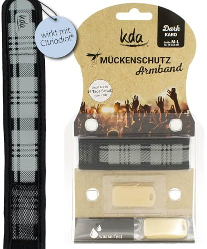 kda Mückenschutzarmbänder für Erwachsene Dark Edition - Sicherer Mückenschutz - Karo & Blätter Design - Nylon (Karo)
