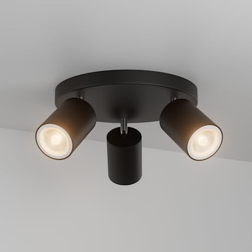 Aipsun foco de techo LED orientable GU10, 3 llamas redondas, lámpara de techo spot negro, foco de techo moderno para cocina, dormitorio, salón (sin bombilla)