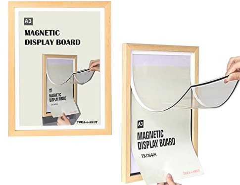 TUKA [2er] A3 Wechselrahmen Holz Natur mit Magnetverschluss, Acryl Info-Rahmen Plakatrahmen Posterrahmen Bilderrahmen, Magnetrahmen Aufklappbar, Schnelles Wechseln von Aushängen, TKD8401-A3-2X