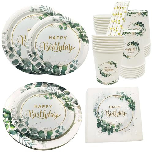 24 Invités Vaisselle de Fête Anniversaire Vert Sauge,Vert Assiettes Jetable D'anniversaire 120 Pcs,Vert Baby Shower Décoration Vaisselle Assiettes,Gobelets Serviettes De Fête Anniversaire(24 invités)