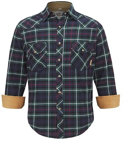 Coevals Club Chemise Flanelle Homme Chemise de bûcheron Homme Manches Longues Carreaux Boutons-Pression Coton avec Poche Coupe Normale Chemise décontractée(Vert/Bleu Marine 11# XL)