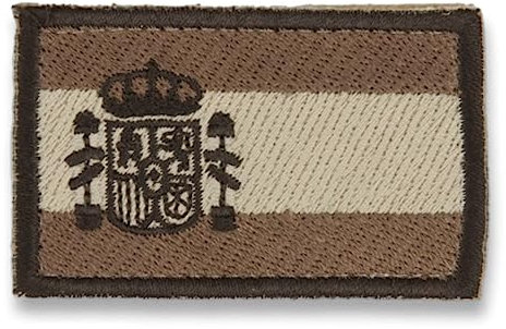 Parche escudo de España- bordado sobre bandera España desert de hilo– montado sobre goma flexible con velcro – mide 5,70 x 4 cms – pesa 2,80 grs