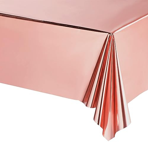 POPOYU Tischdecke Roségold,137x274cm Einweg Tischdecke Tischtuch Plastiktischdecke,Tischtuch Rechteckige Tischabdeckung Gartentischdecke Table Cloth für Gastronomie,Feste,Party,Hochzeiten Haushalt