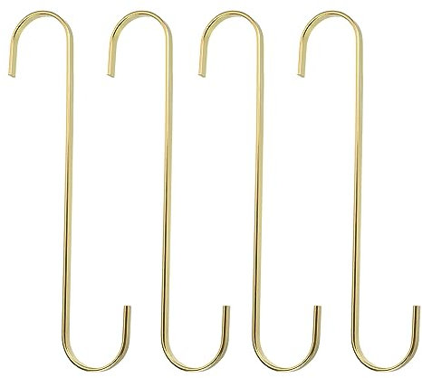 sourcing map 4Pcs Flat S Hooks, 7.9 Inch Plated Metal Hanging Hooks 7.6mm Width S Shaped Hook for Home Kitchen Storage Hanging, Gold